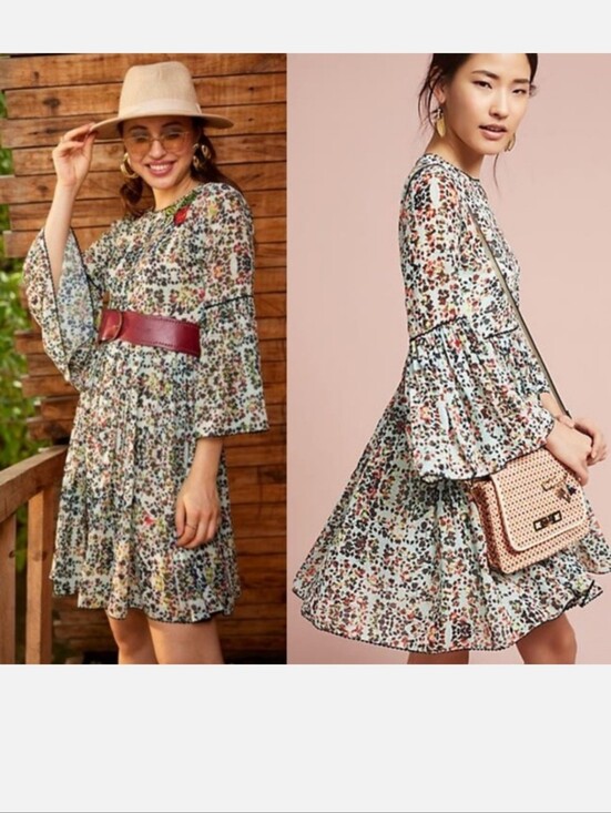Bhanuni By Jyoti Dresses & Skirts - Anthropolpgie Bhanuni Libra Embroidered Floral Bell-Sleeve Mini Dress Size 6